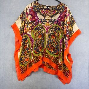 Talbots silk poncho Orange & Blue paisley print